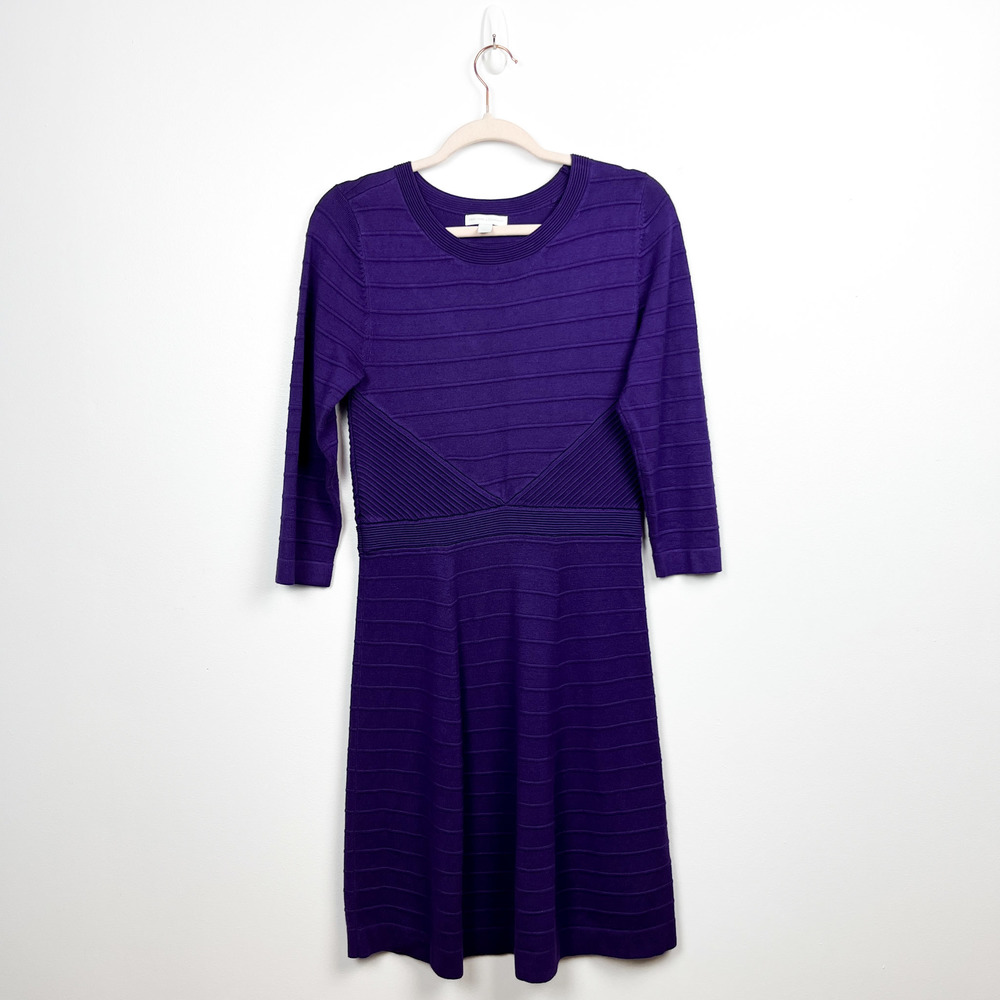 New York & Company Long Sleeve Knit Purple Dress